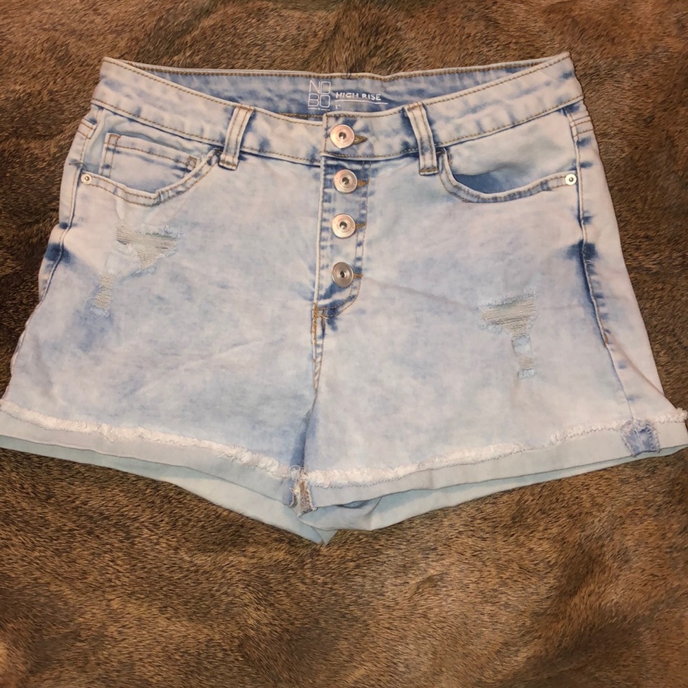 High rise light denim shorts